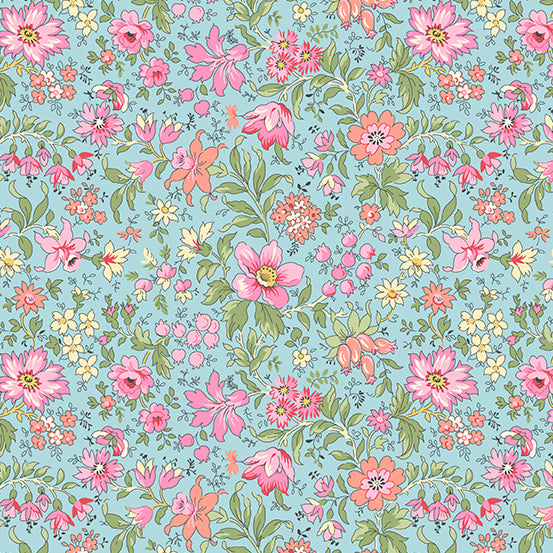 Flowery by Andover Prints – Mixed Florals on Blue Background