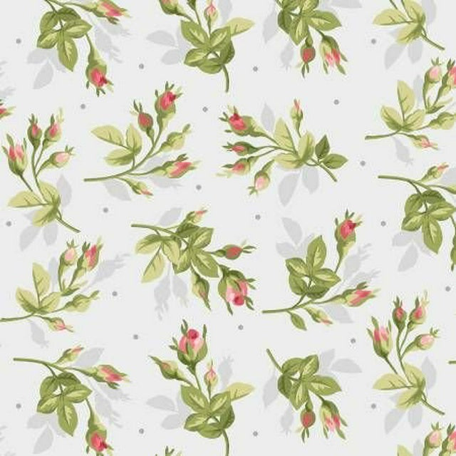 Heather Collection Rosebud Fabric by Maywood Studios – Pale Grey, 100% Cotton