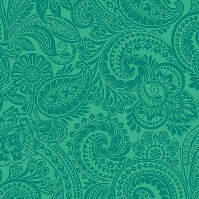 Flower Festival Green Paisley Fabric by Benartex – 100% Cotton, 45" Wide