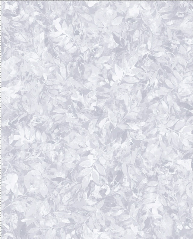 Nature’s Palette Fabric by Oasis Prints | Silvery Grey Leaf Blender | 100% Quilting Cotton
