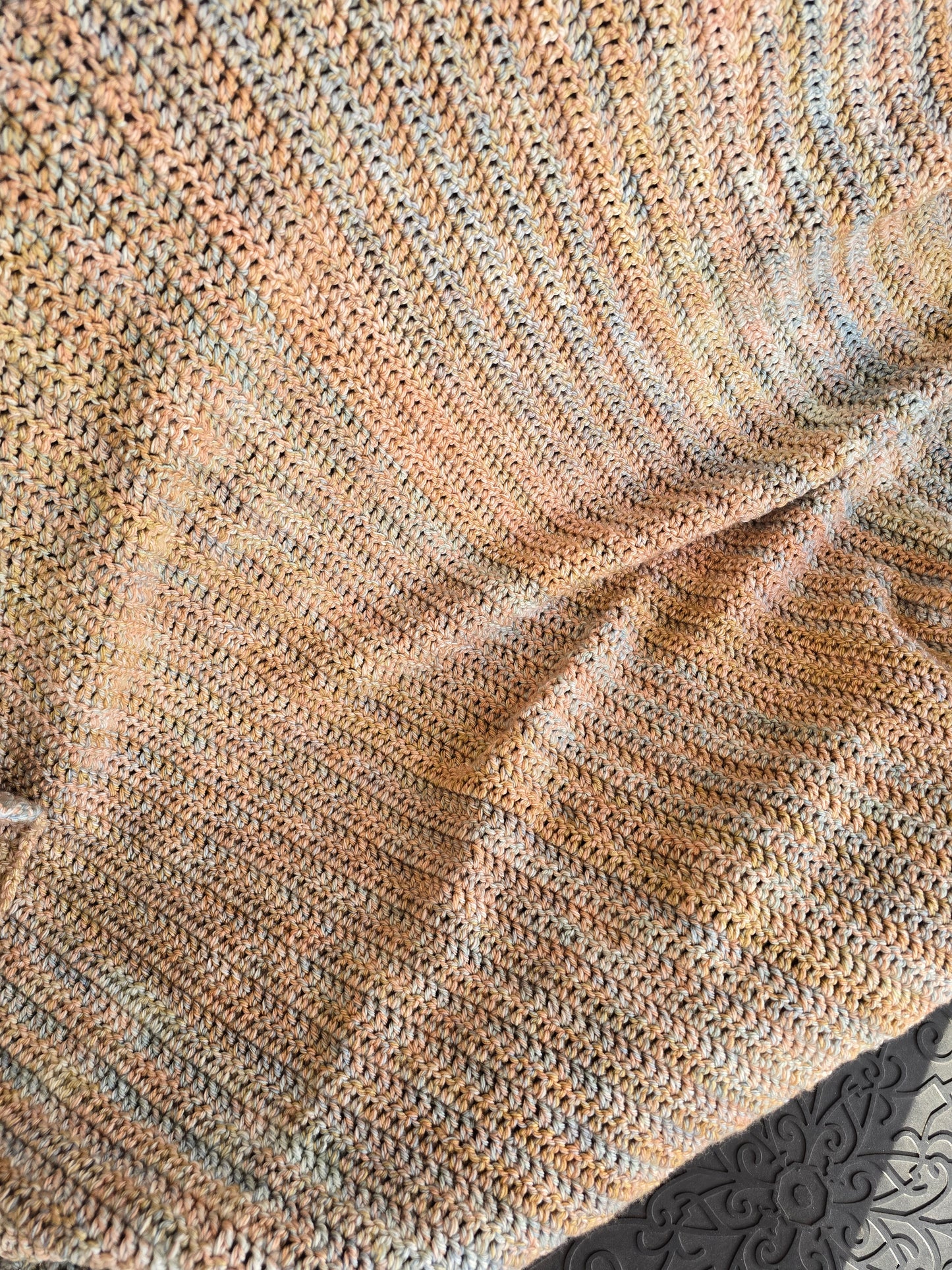 Super Soft Brushstroke Print Hand-Crocheted Blanket – Pink, Blue, Tan, & Green