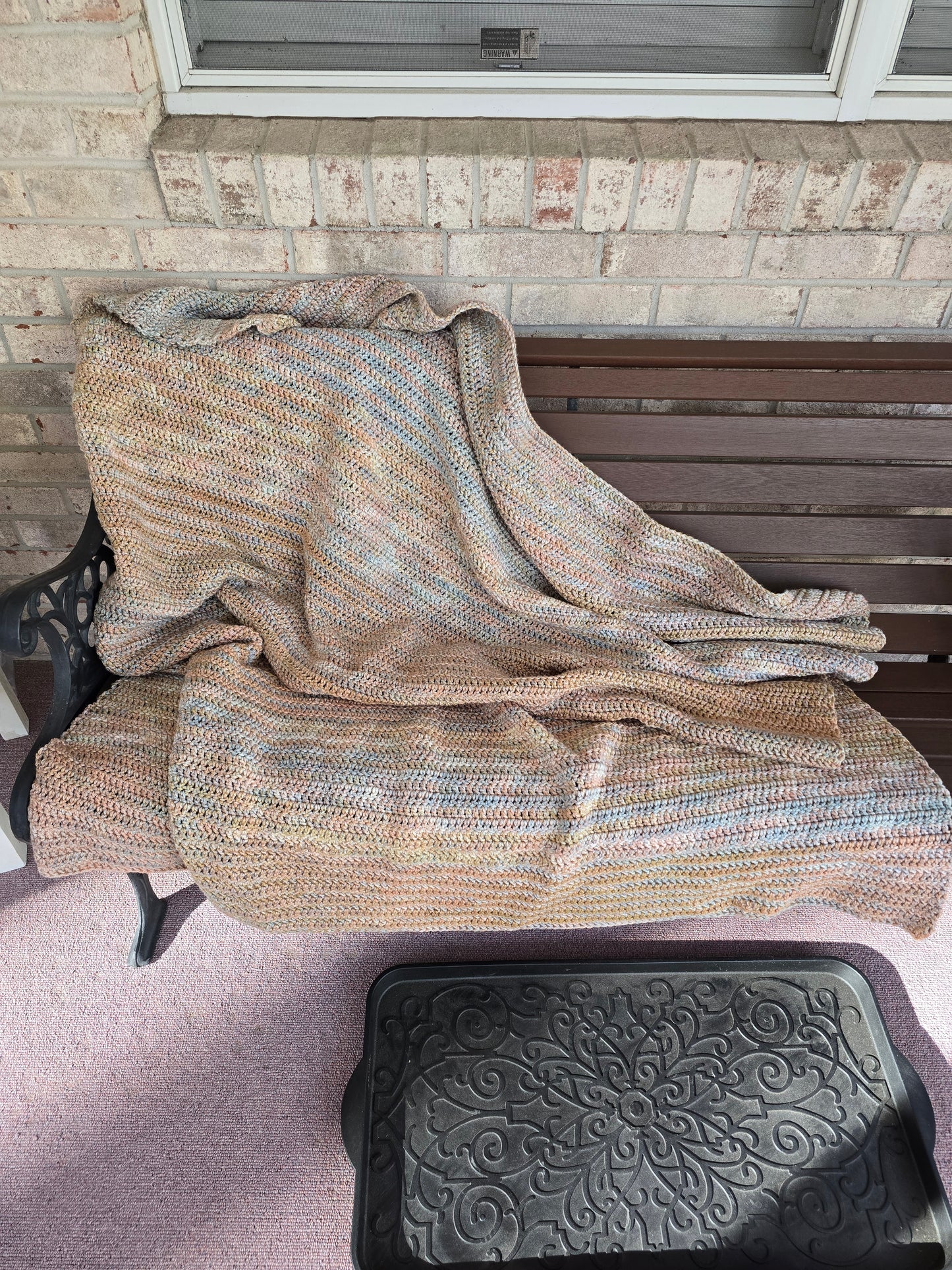 Super Soft Brushstroke Print Hand-Crocheted Blanket – Pink, Blue, Tan, & Green