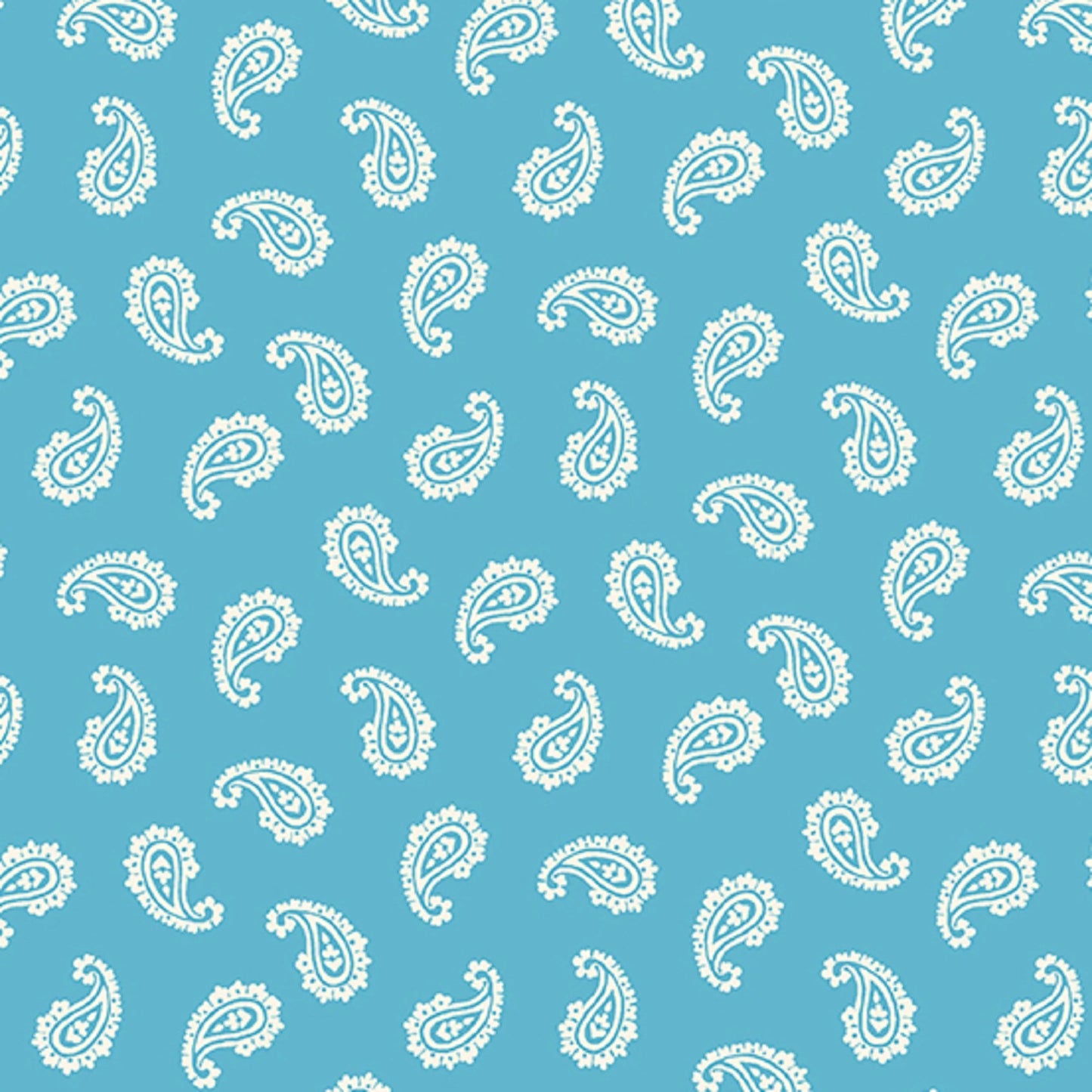 Apple Pie Blue Paisley Cotton Fabric - Bright Aqua Blue
