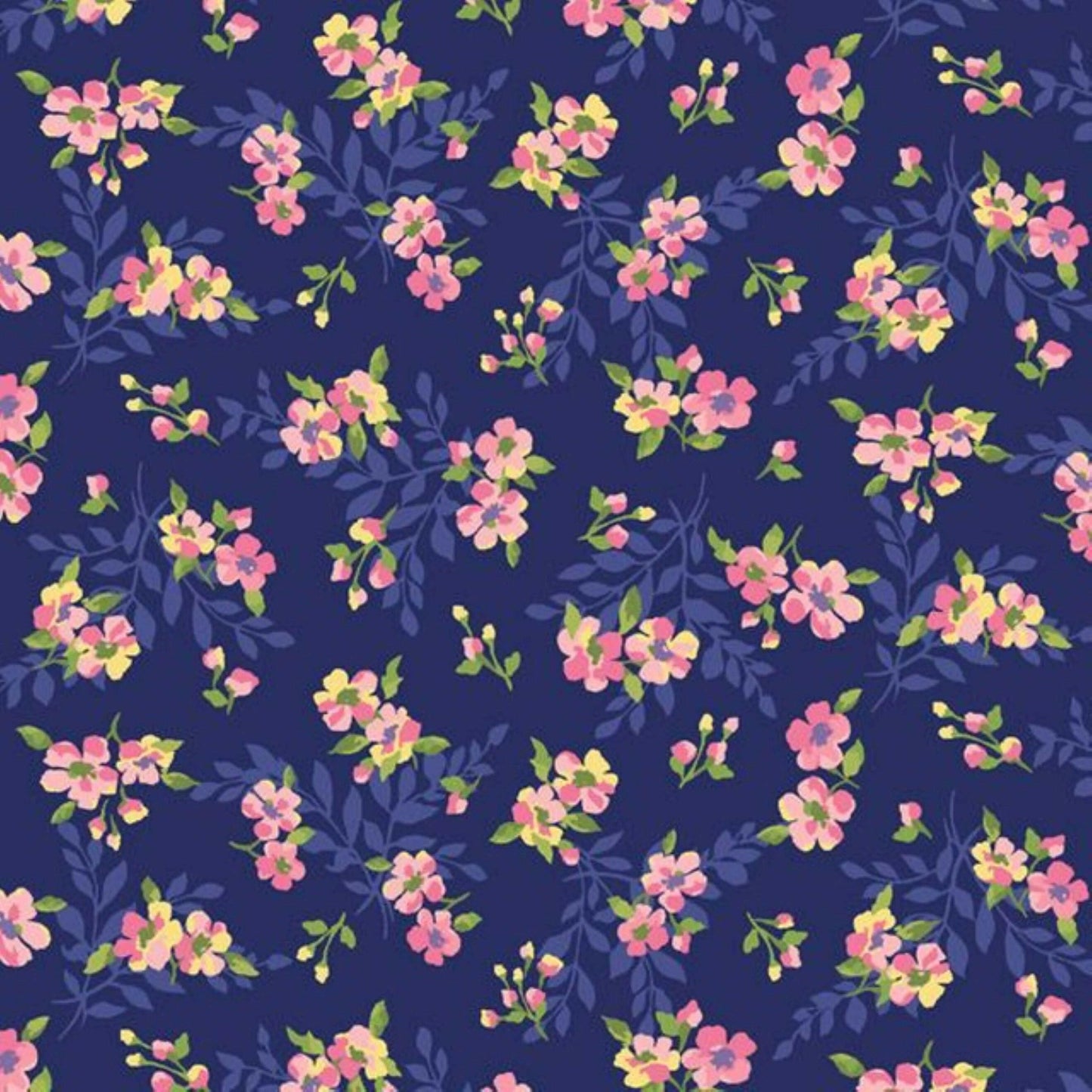 Pink and Blue Floral Quilt Cotton Fabric.