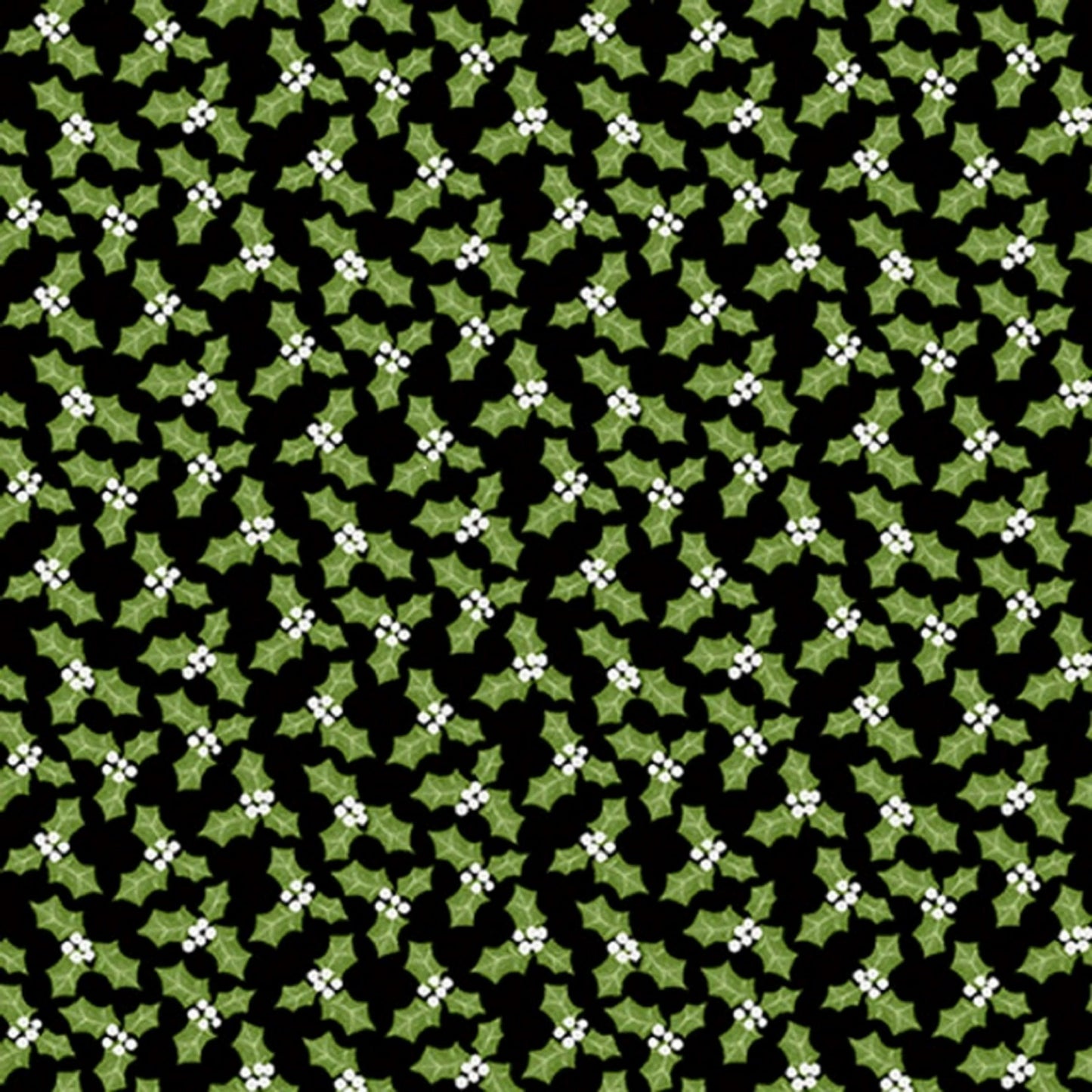 Snow Place Like Home Flannel - Green Holly & White Berries on Black