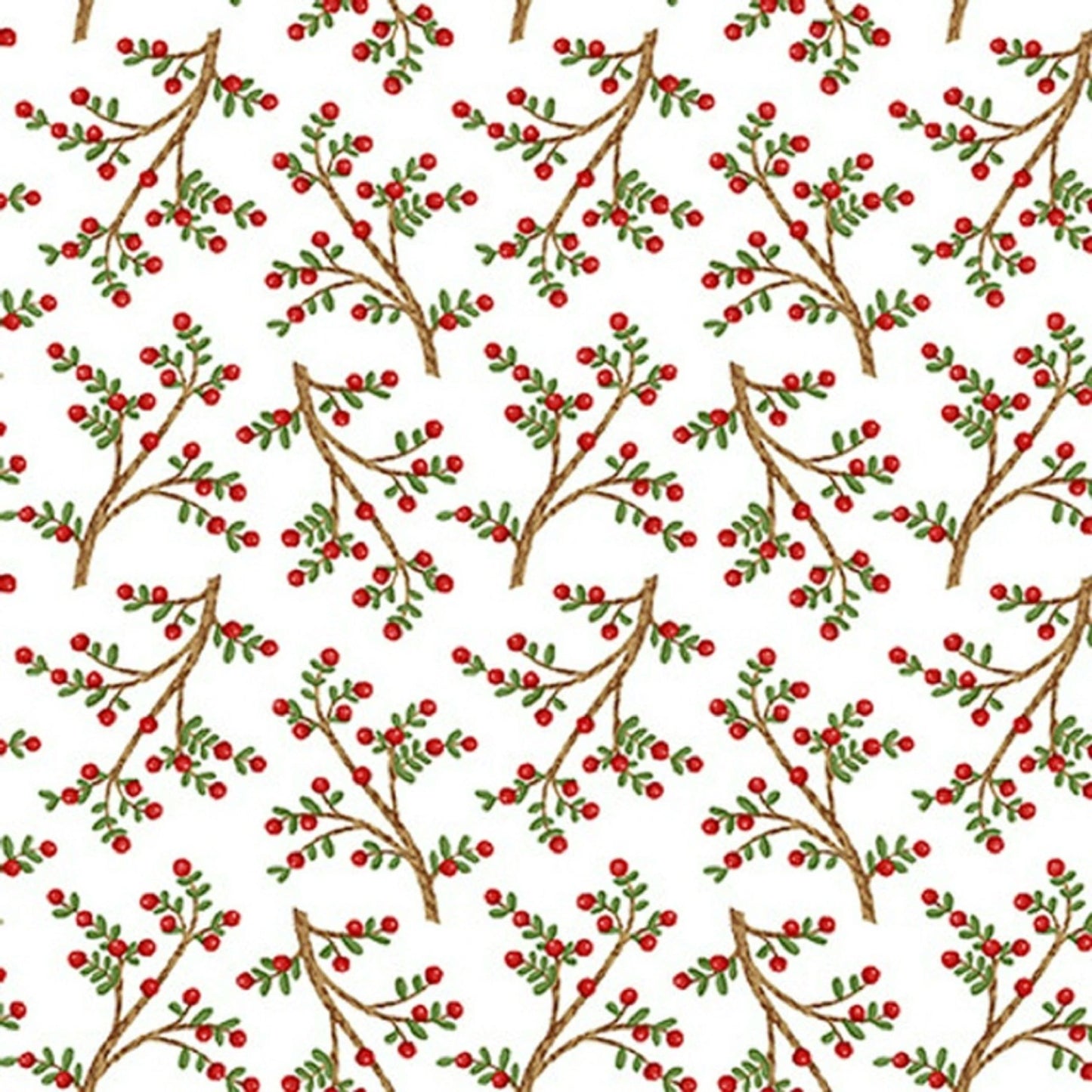 Snow Place Like Home Flannel - Winterberries on White Cotton Flannel