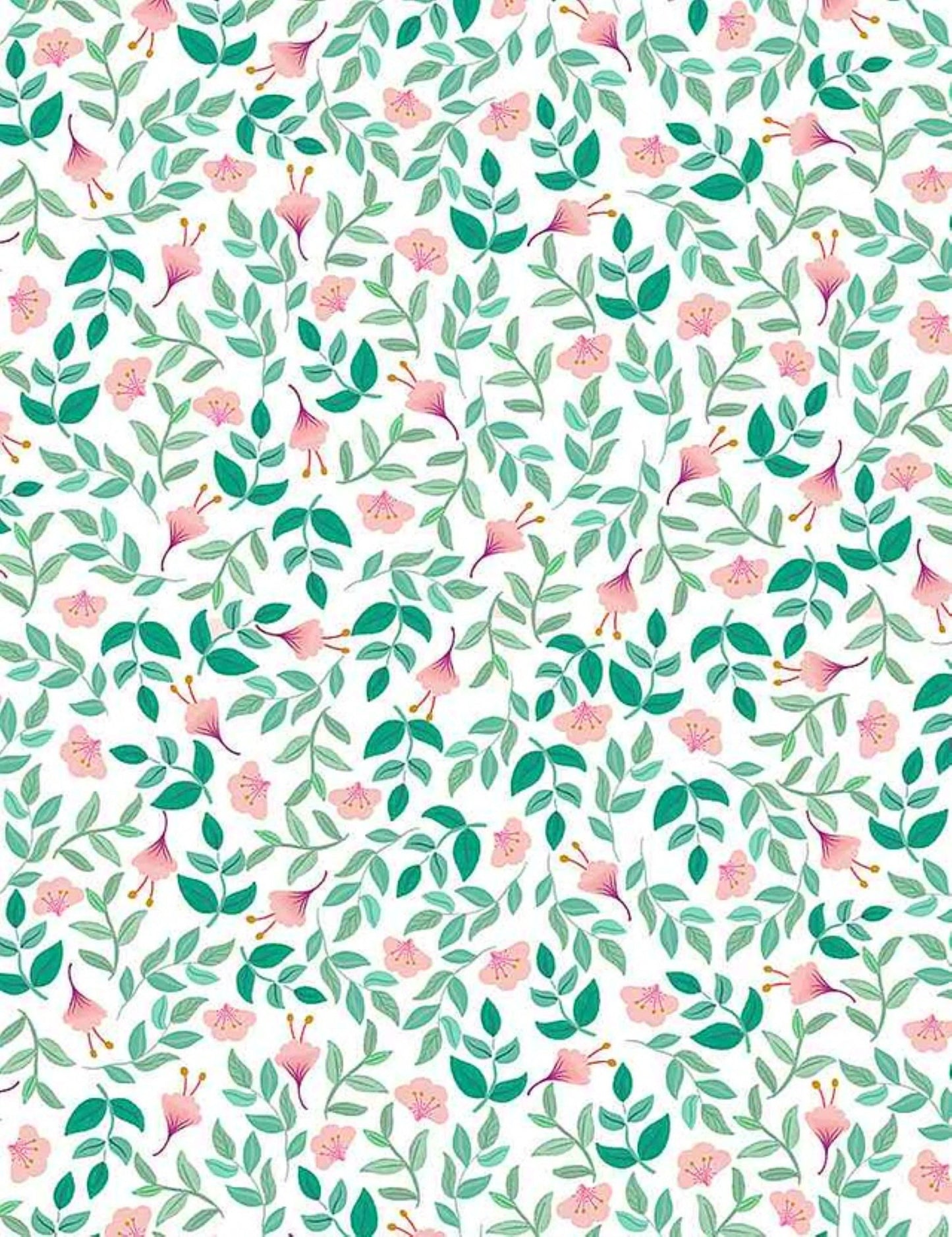 Fuchsia and Green Floral Cotton Quilt Fabric