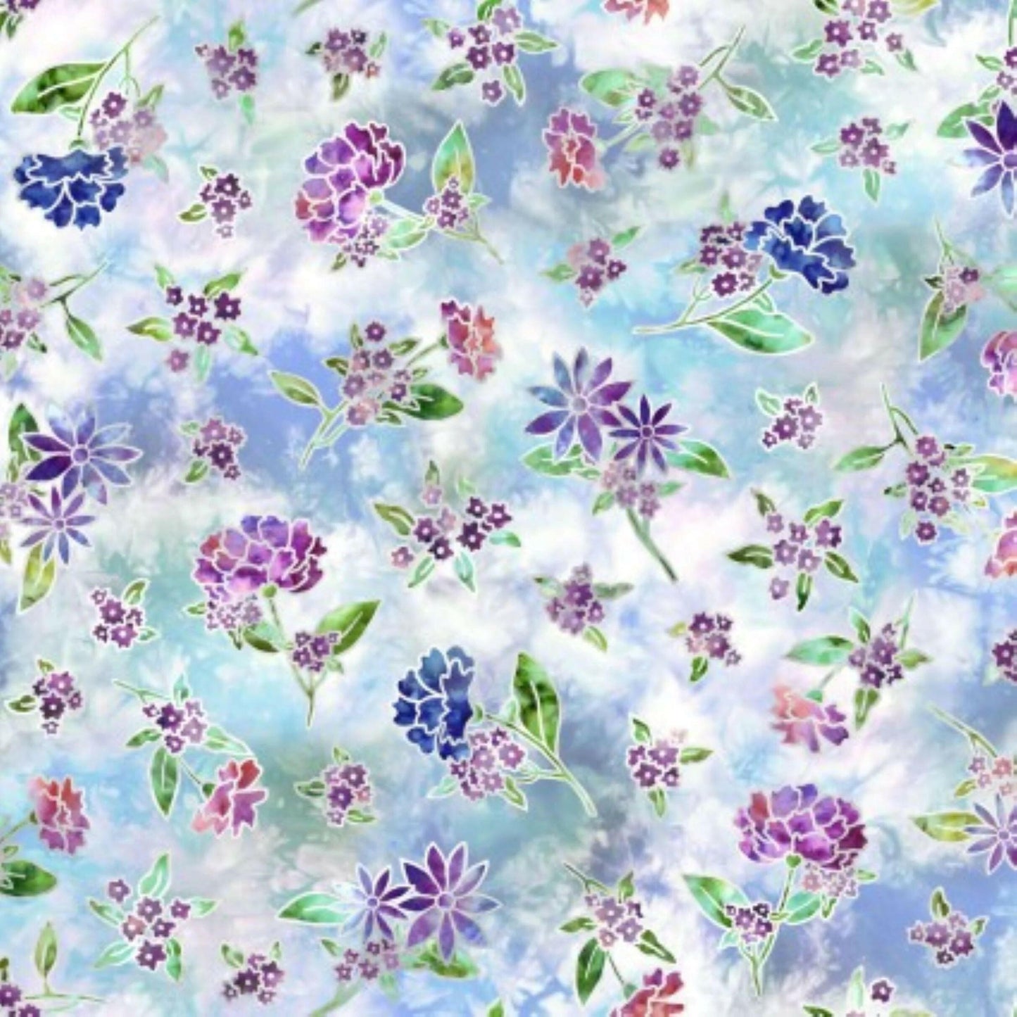 Fire and Ice Blue Tossed Floral Quilt Cotton.