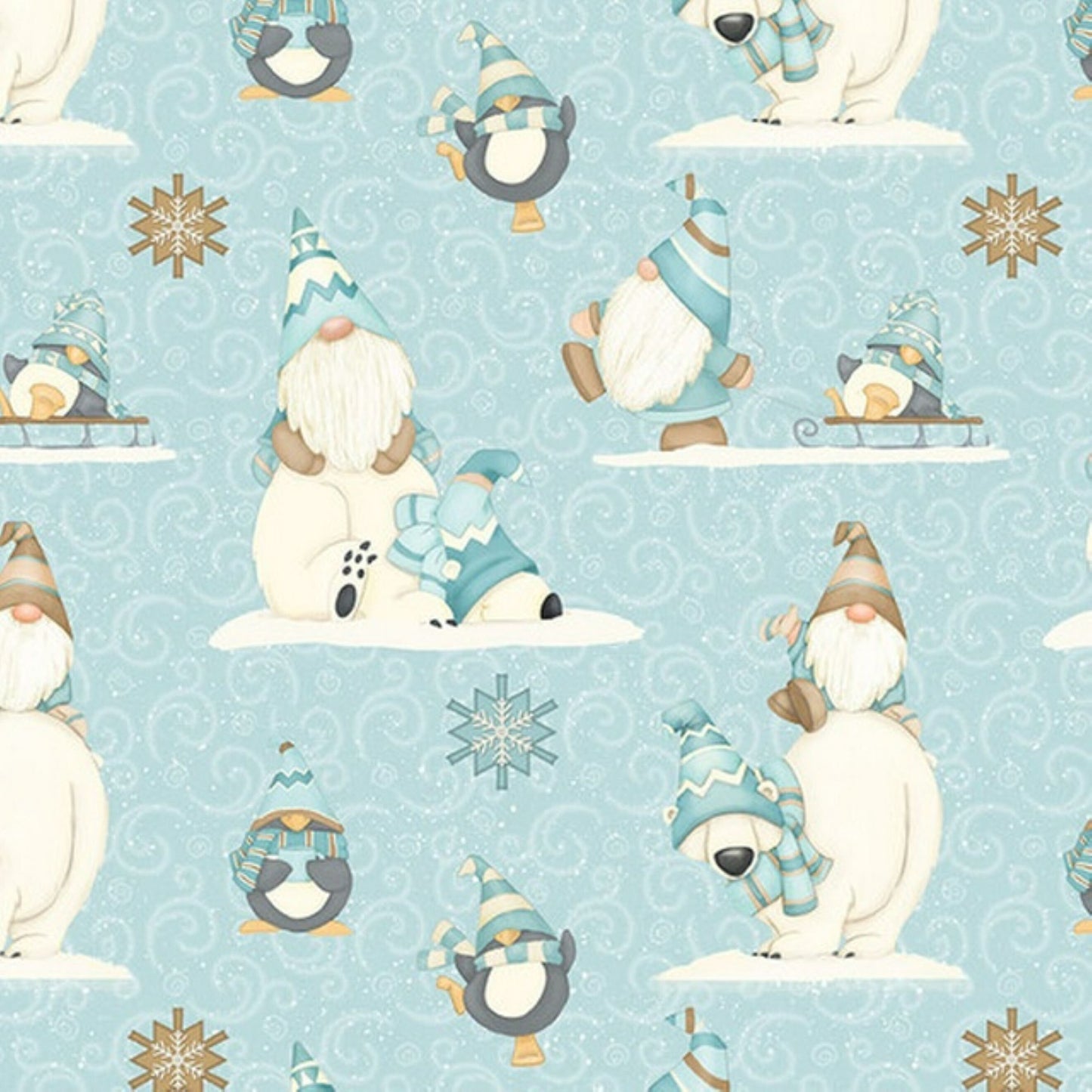 I Love Sn'Gnomies Flannel Fabric – Gnome Snowmen in Aqua, White & Tan