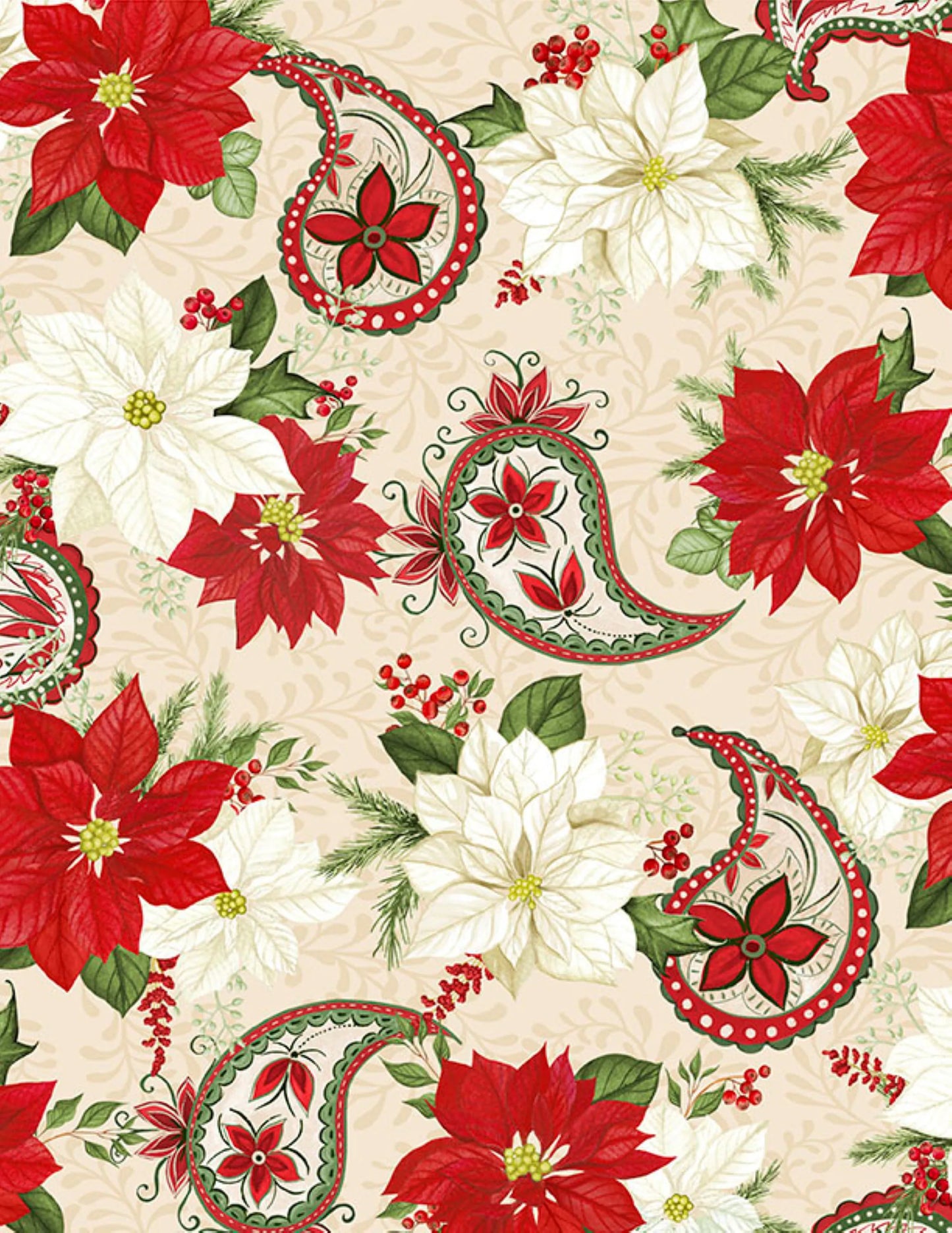 Tartan Holiday Paisley and Floral Christmas Fabric.