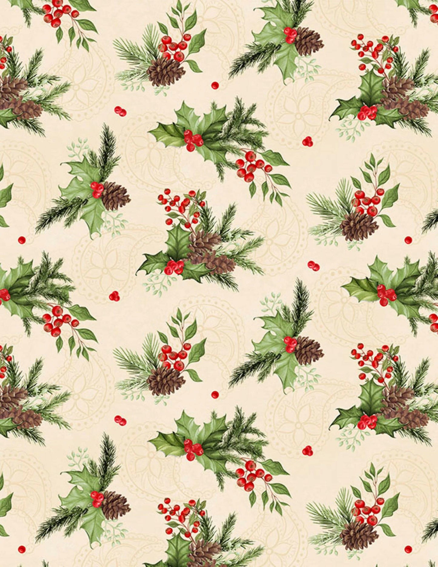 Tartan Holiday Holly and Pine Christmas Fabric.