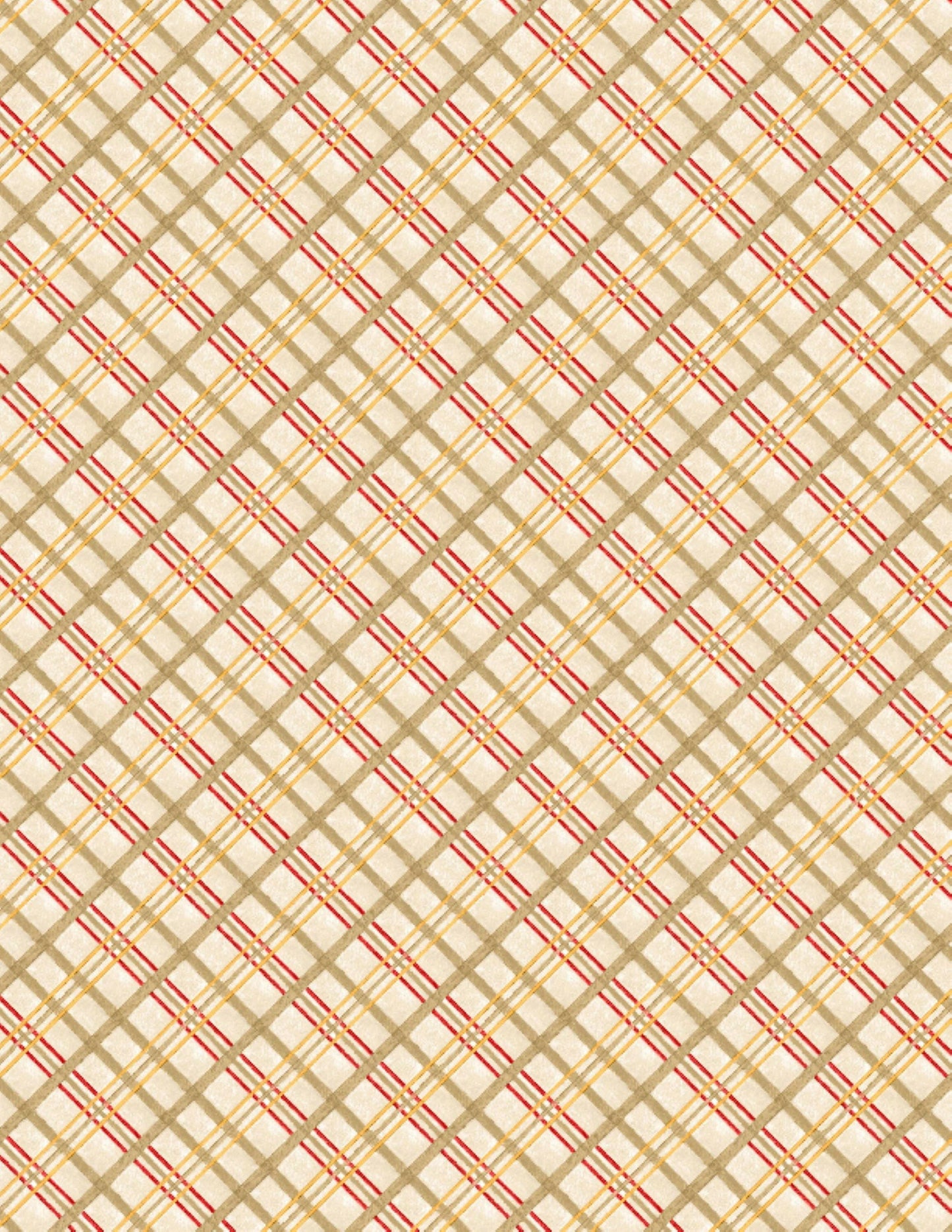 Garden Gate Roosters Diagonal Plaid Cotton Fabric.
