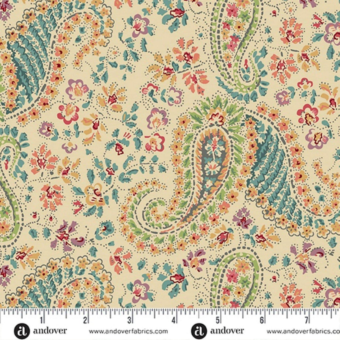 Buttercream Boho Soul Paisley Rambling Rose Collection by Andover Prints | 100% Cotton Fabric