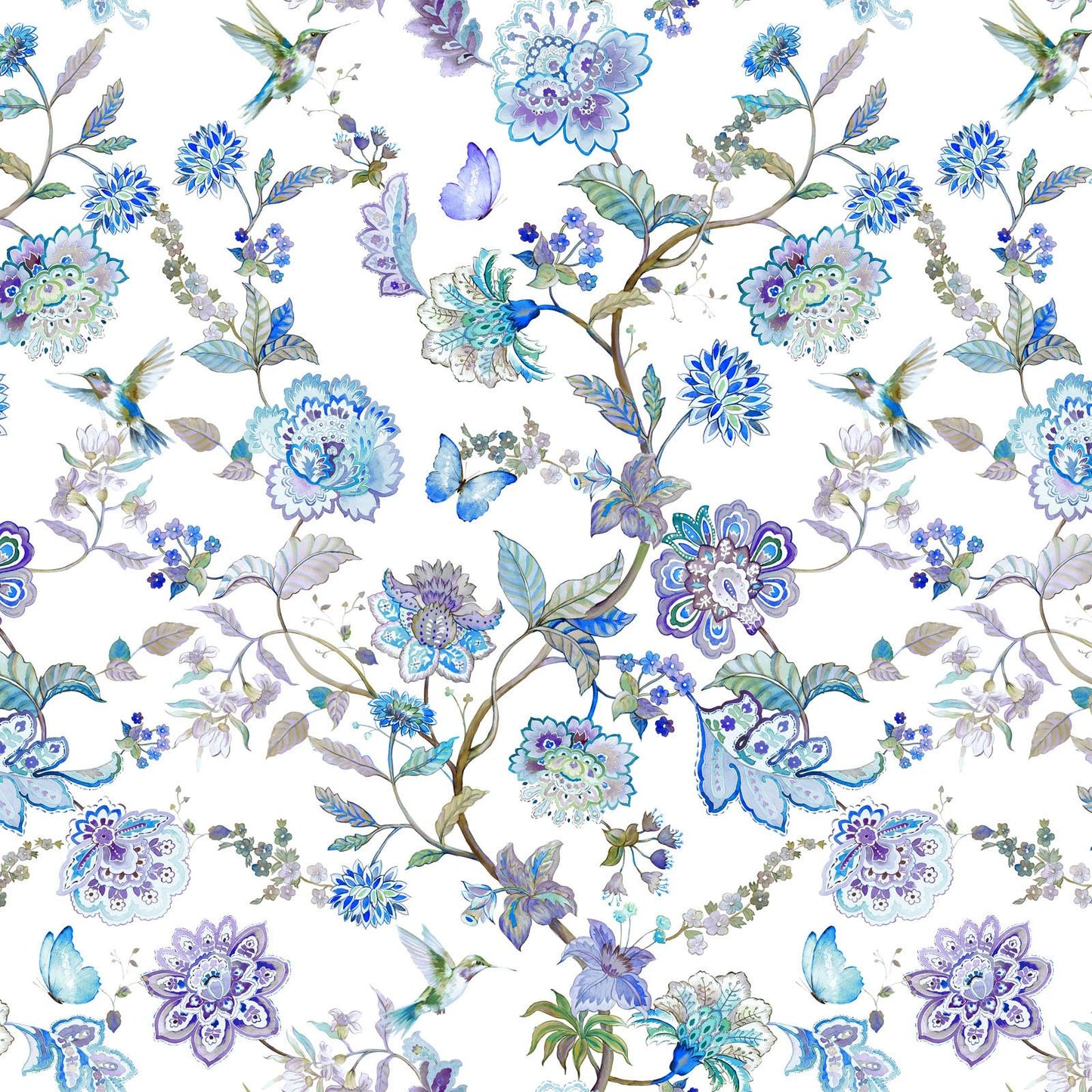Daydreams Collection by In The Beginning Fabrics | Periwinkle Floral & Hummingbird Cotton Fabric