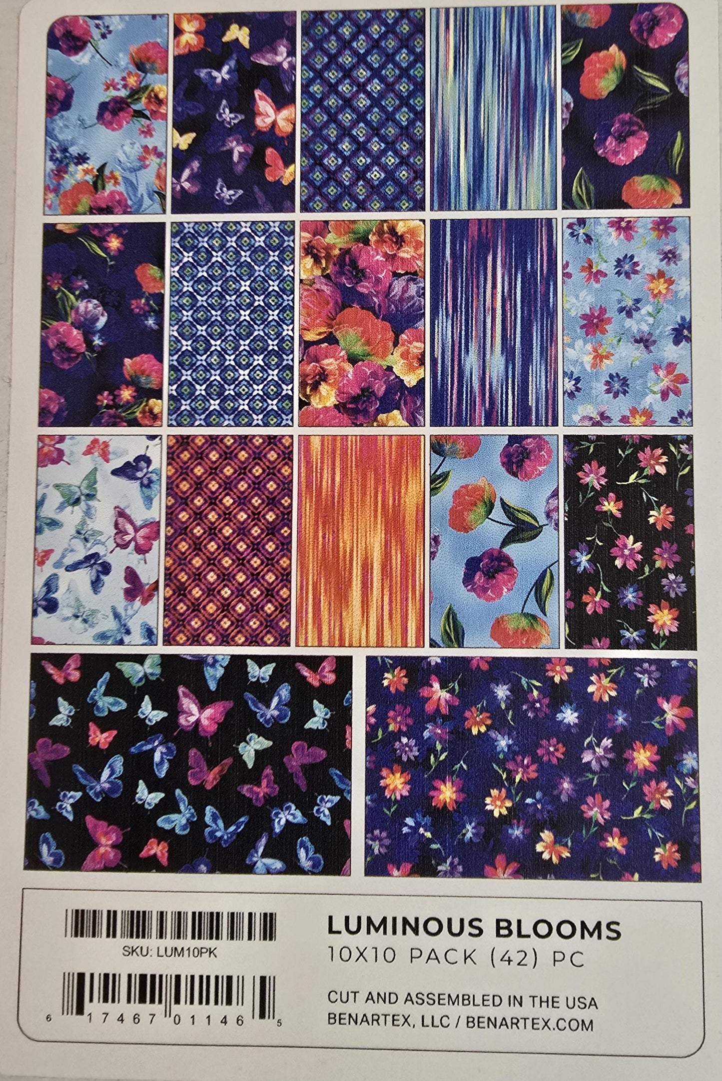 Luminous Blooms by Kanvas for Benartax Fabric- 10 inch square precuts - 42 pieces