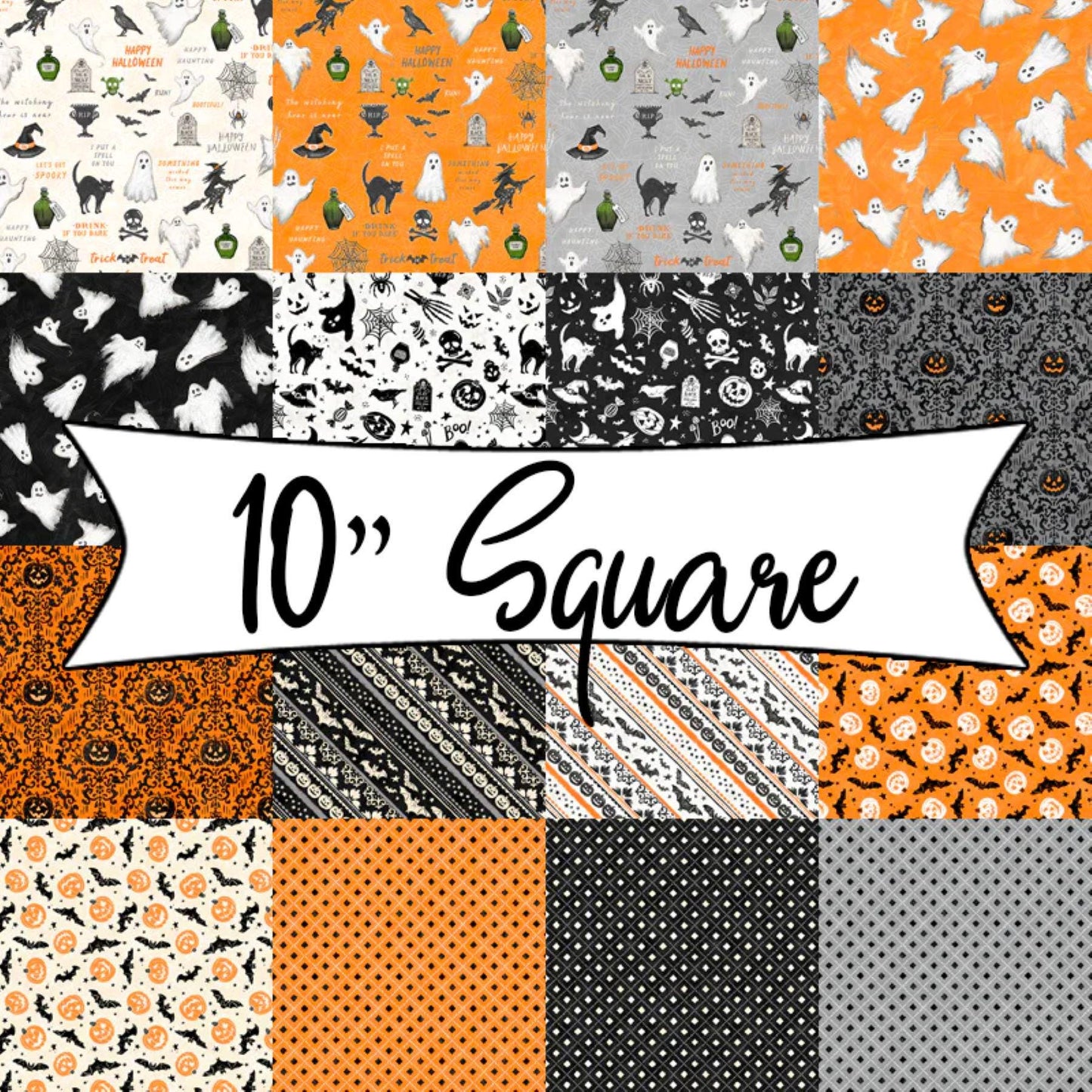 Halloween Fabric Squares: Midnight Hauntings Cotton Precuts, 10 inch (42 pcs)