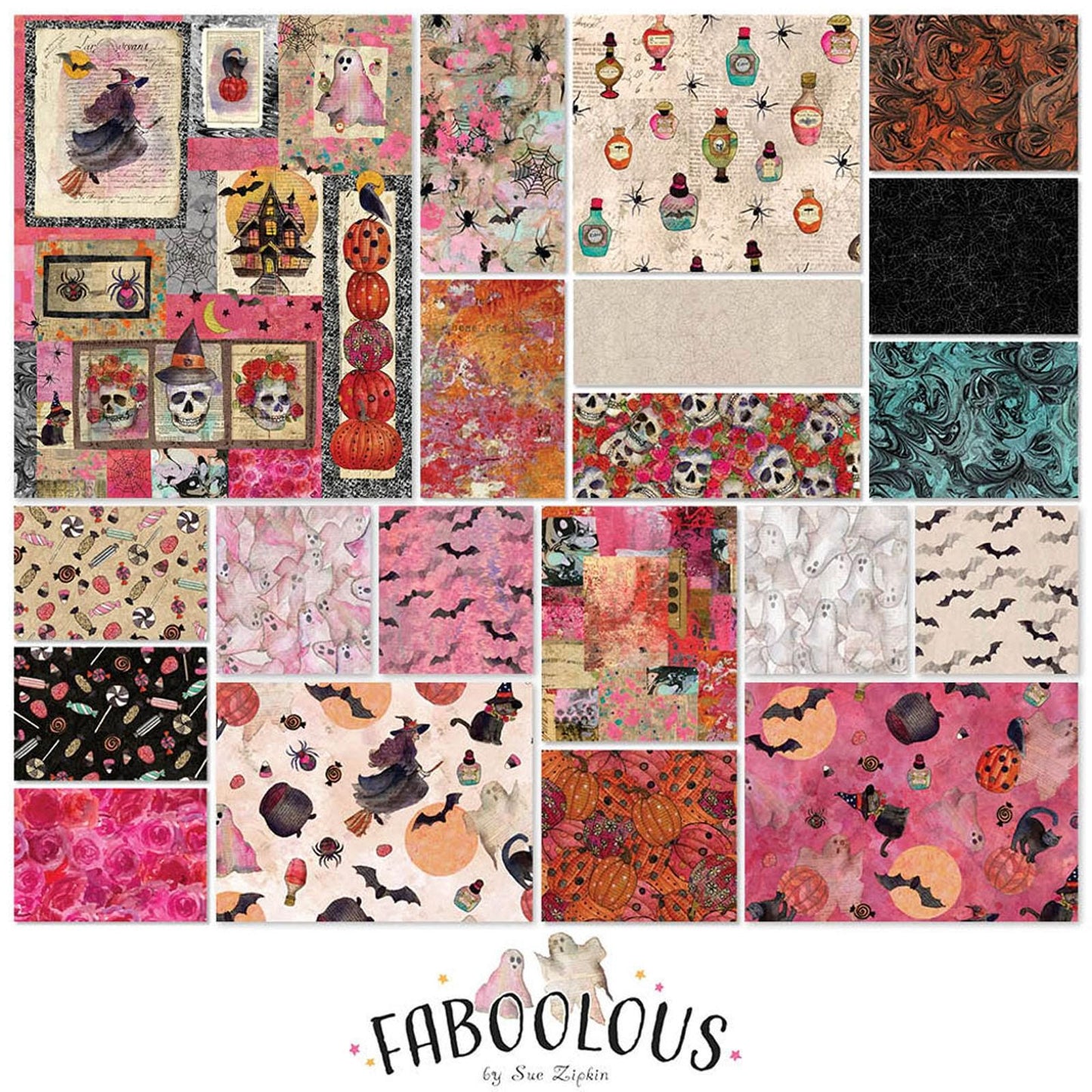 Halloween Fabric Squares: Faboolous Spooky Grunge Cotton 10" Precut - 42pc Layer Cake