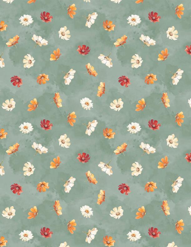 Harvest Blooms Autumn Floral Quilt Fabric Flowers Toss Sage Wilmington Prints