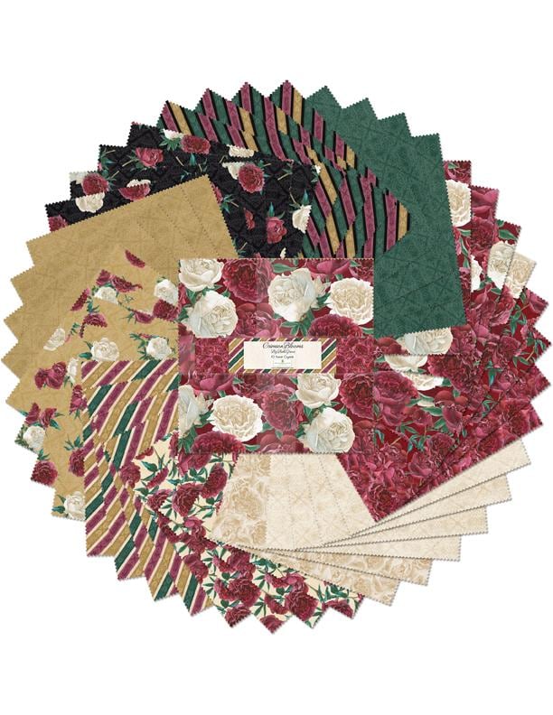 Red Floral Cotton Squares: Crimson Blooms Quilt Fabric - 10 inch (42 pcs)