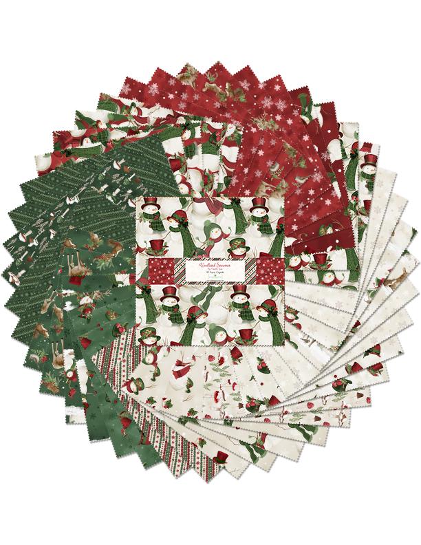 Woodland Snowmen Fabric Squares: 10" Precut Cotton Quilting Squares (42 pcs)