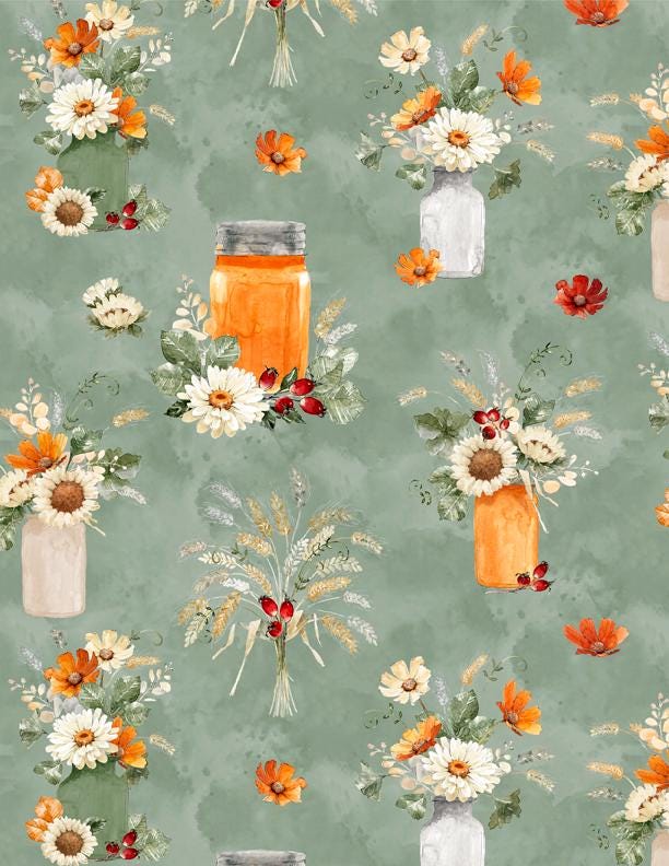 Harvest Blooms Autumn Sage Floral Quilt Fabric Collection Wilmington Prints
