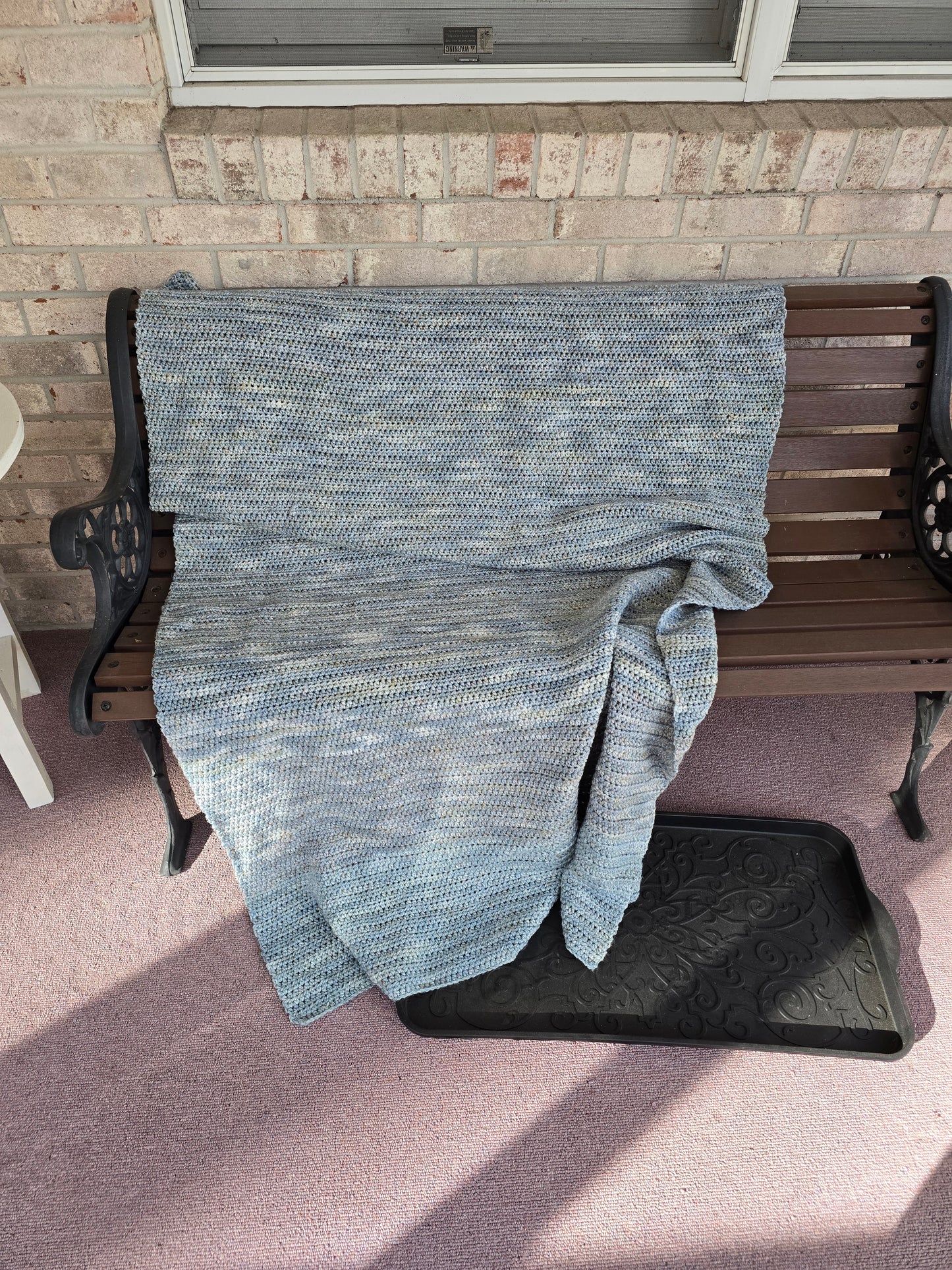Hand-Crocheted Blanket – River Ripple Color, Dusty Blue, Gray, and Tan