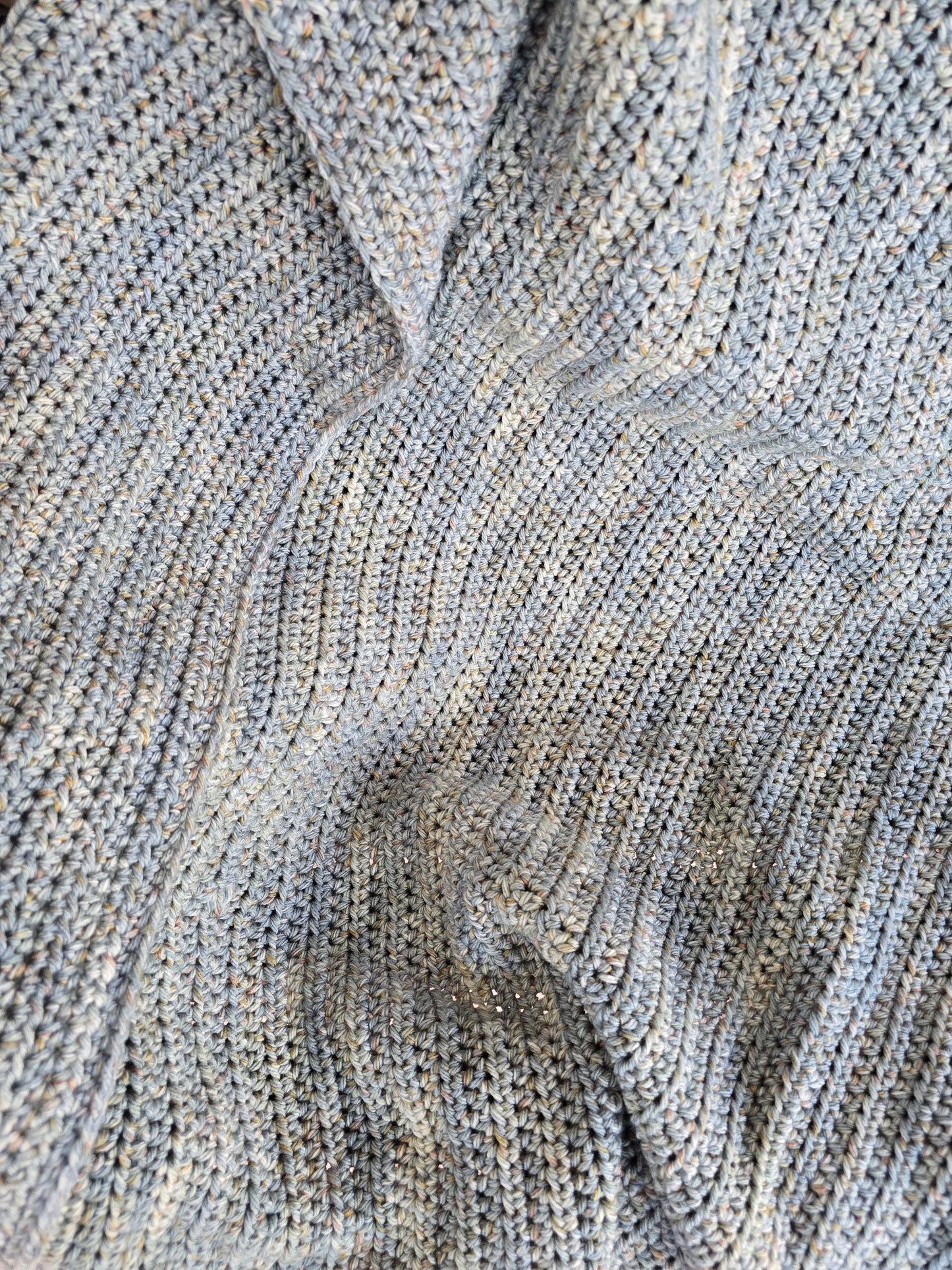 Hand-Crocheted Blanket – River Ripple Color, Dusty Blue, Gray, and Tan