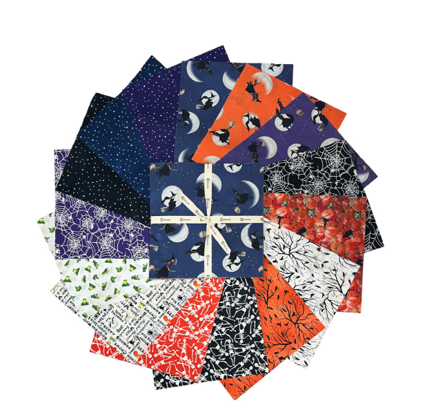 Toil and Trouble by Heatherlee Chan -10 inch precut squares Halloween Witches & Glow in the Dark Quilting Fabric