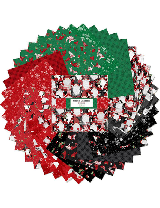 Snowy Gnomies 10 Inch Fabric Squares | Wilmington Prints Christmas Gnome Charm Pack | 42 Piece Precut Cotton Quilt Fabric
