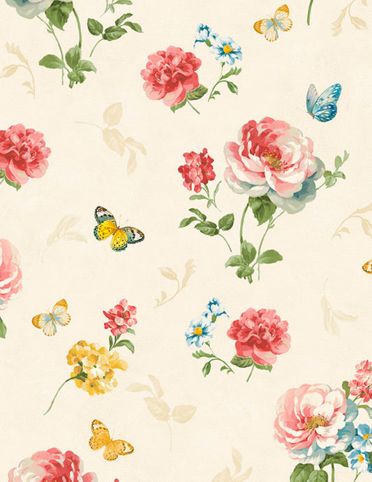 Blushing Meadow All Over Floral Cotton Fabric by Wilmington Prints | Cream Floral Fabric by the Yard