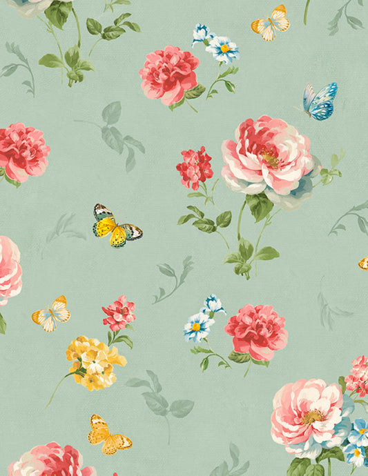 Blushing Meadow All Over Floral Sage Cotton Fabric by Wilmington Prints | Floral Fabric by the Yard