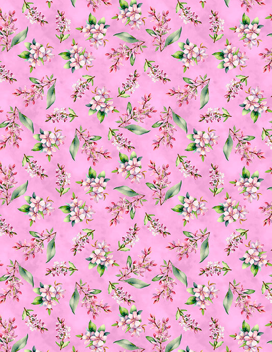 Dahlia Botanica Purple Floral Fabric by Wilmington Prints – Delicate Flower Sprigs, Quilting Cotton,