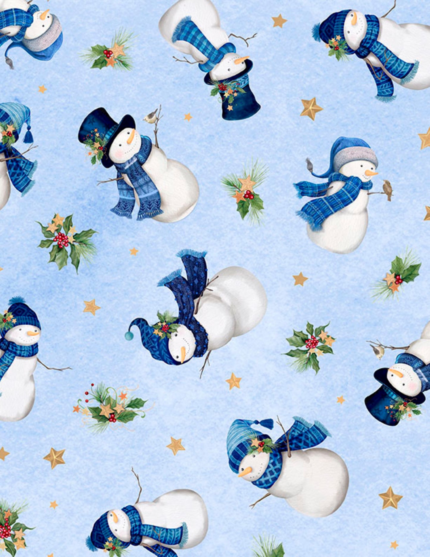 Snowmen Toss Light Blue Fabric | Wilmington Prints Let It Snow-Man Collection