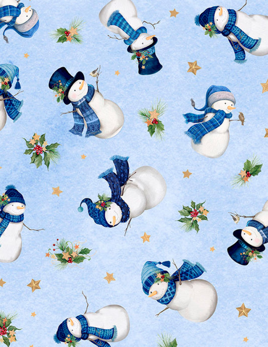 Snowmen Toss Light Blue Fabric | Wilmington Prints Let It Snow-Man Collection