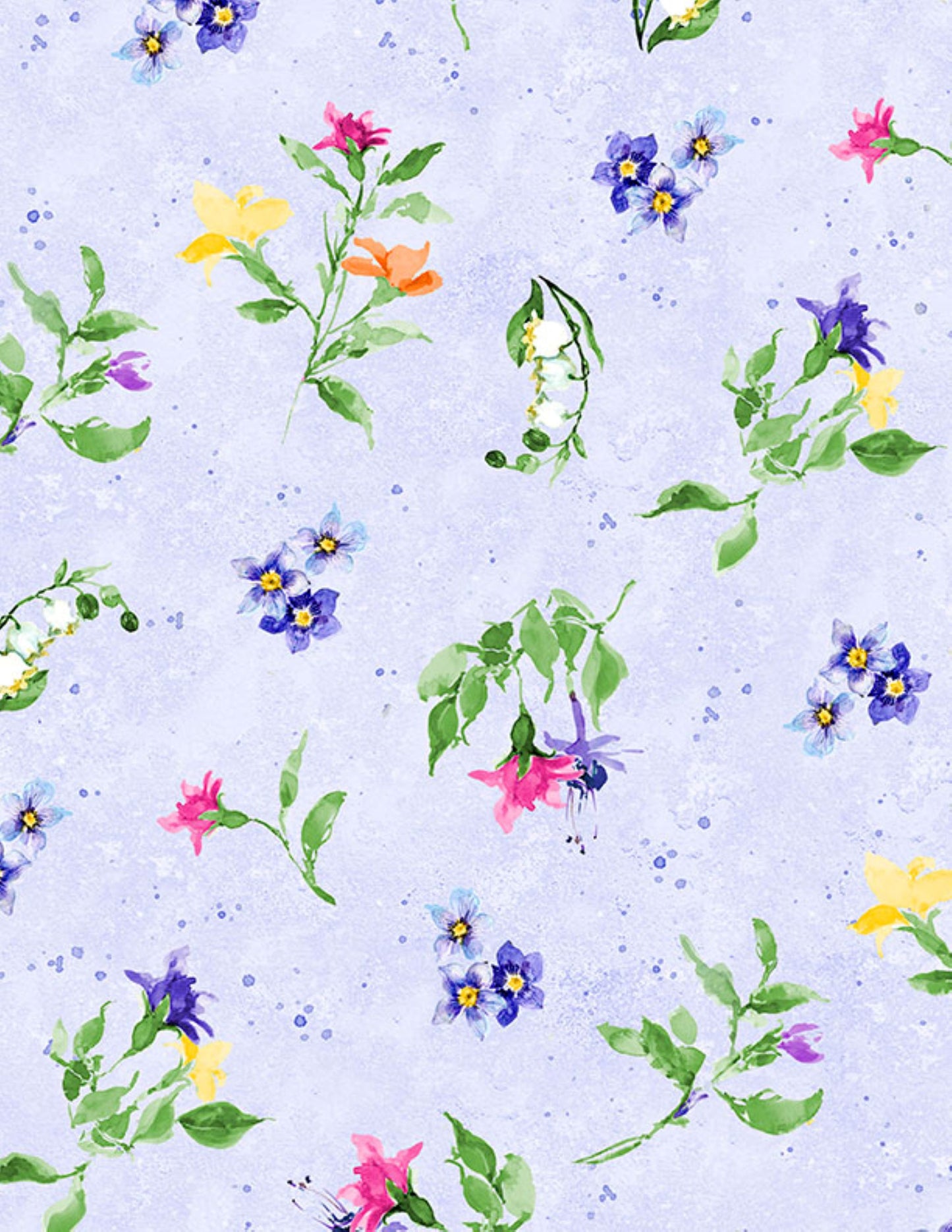 Tossed Floral Watercolor Fabric, Floral Flutter Quilting Cotton Yardage