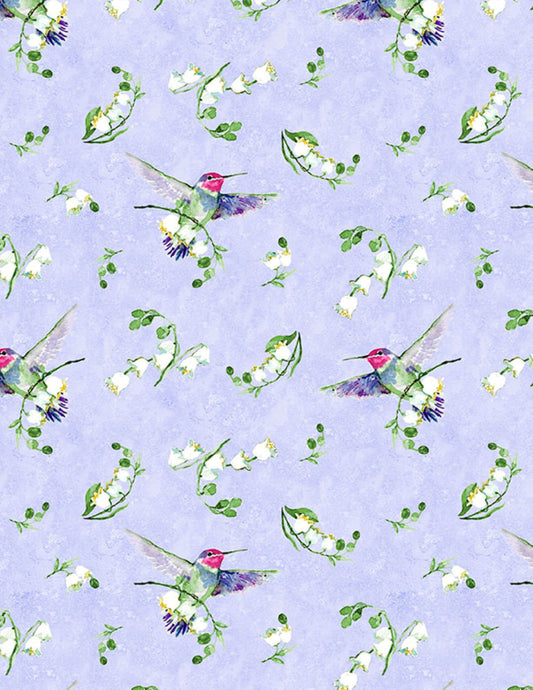 Hummingbird Floral Fabric by Wilmington Prints – Lily of the Valley Toss Purple Quilting Cotton
