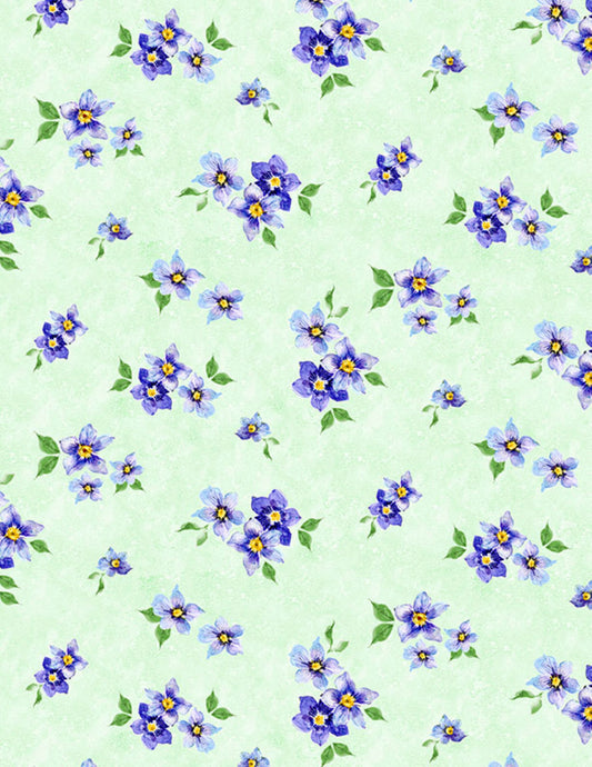 Pansy Floral Fabric on Green by Wilmington Prints – Floral Flutter Quilting Cotton