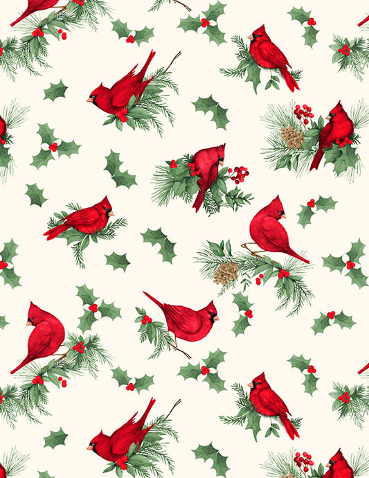Cardinal Charm Christmas Fabric | Wilmington Prints Red Cardinals Cotton Fabric by the Yard