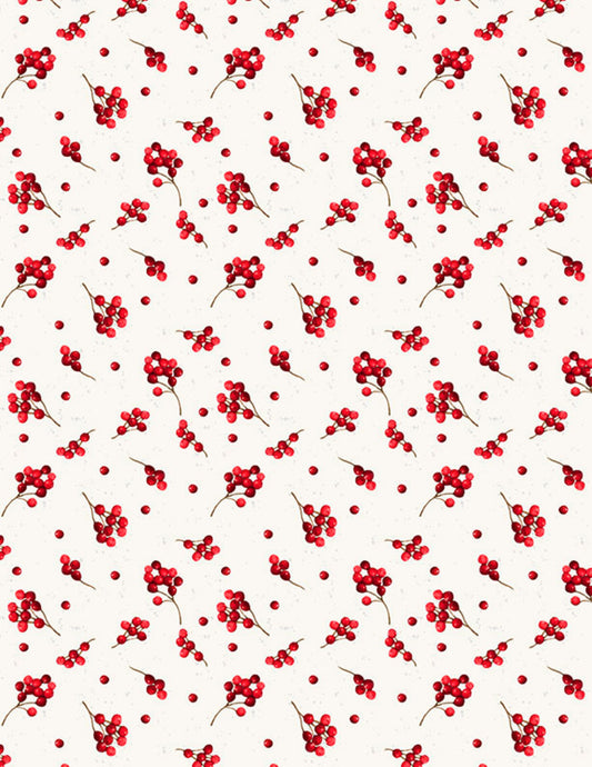 Cardinal Charm Winter Berries Fabric | Wilmington Prints Christmas Cotton Fabric by the Yard