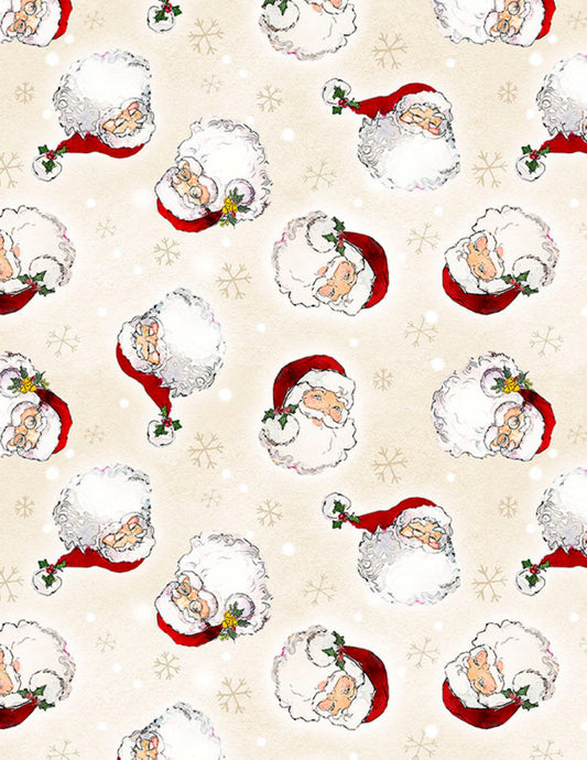 Wilmington Prints The Jolly North Santa Head Toss Cream Fabric by the Yard | Christmas Cotton Fabric | 44 Inch Wide