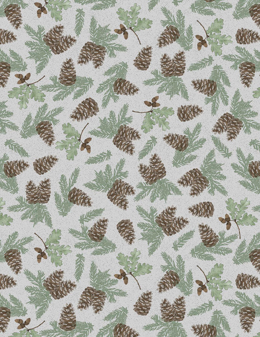 Timberline Trails – Tossed Pinecones & Leaves Fabric by Wilmington Prints