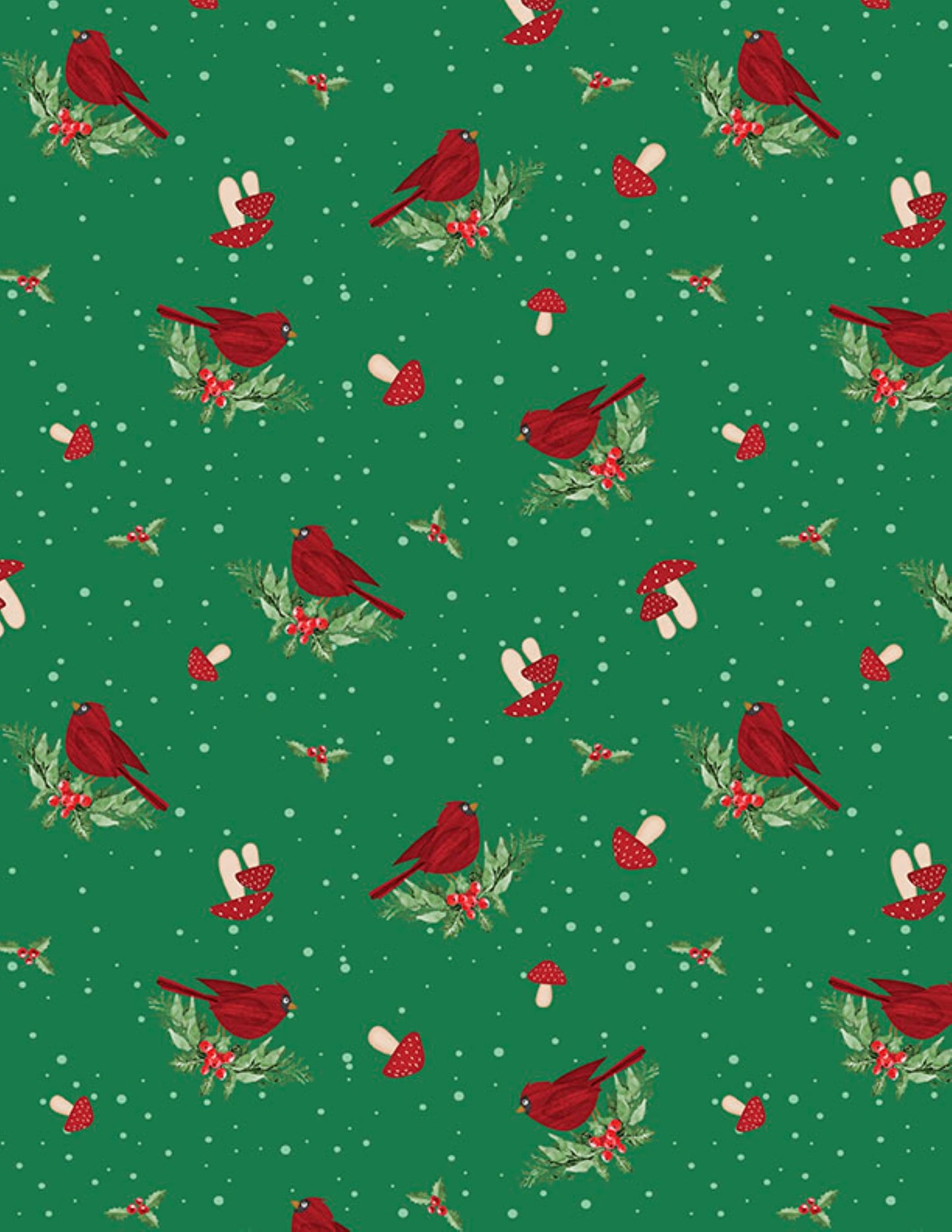 Wilmington Prints SnoGnomies Cardinals Green Fabric by the Yard | Christmas Cardinal Cotton Fabric | 44 Inch Wide