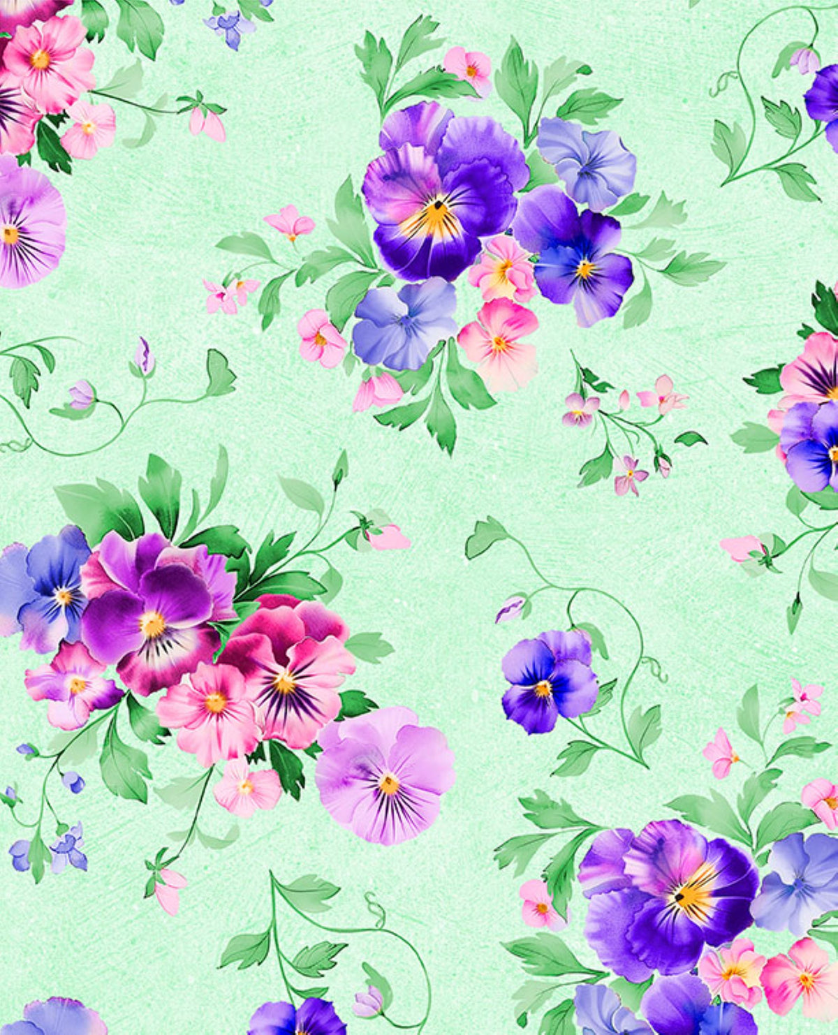 Wilmington Prints Pansy Fields Bouquets Green Quilting Cotton Fabric