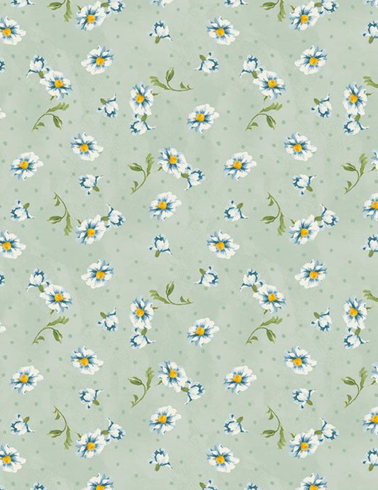 Blushing Meadow Floral Toss Sage Green Cotton Fabric by Wilmington Prints | Daisy Fabric by the Yard