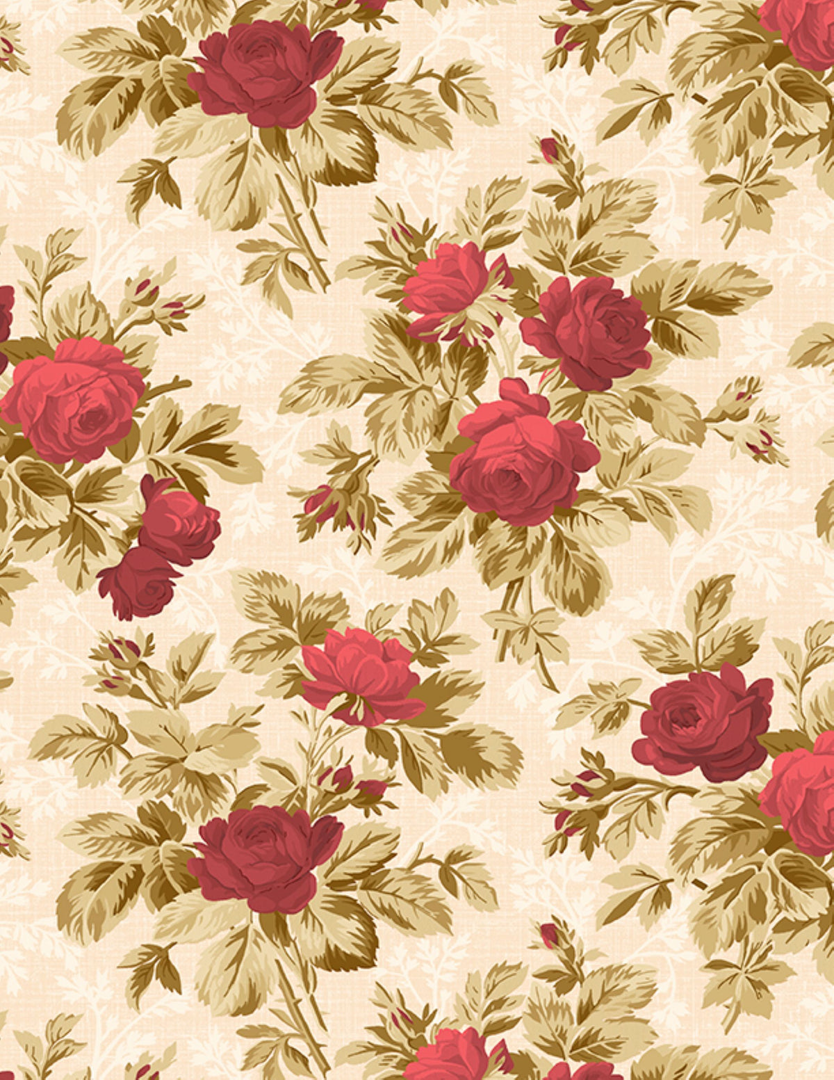 Crimson Majesty Rose Floral Fabric – 44-Inch Wide Cotton from Wilmington Prints.