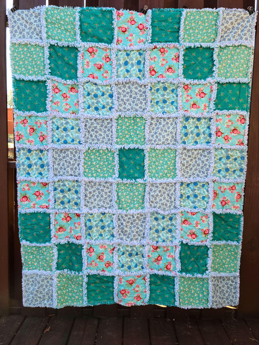 Freshly Picked Teal Cotton Rag Quilt Throw.