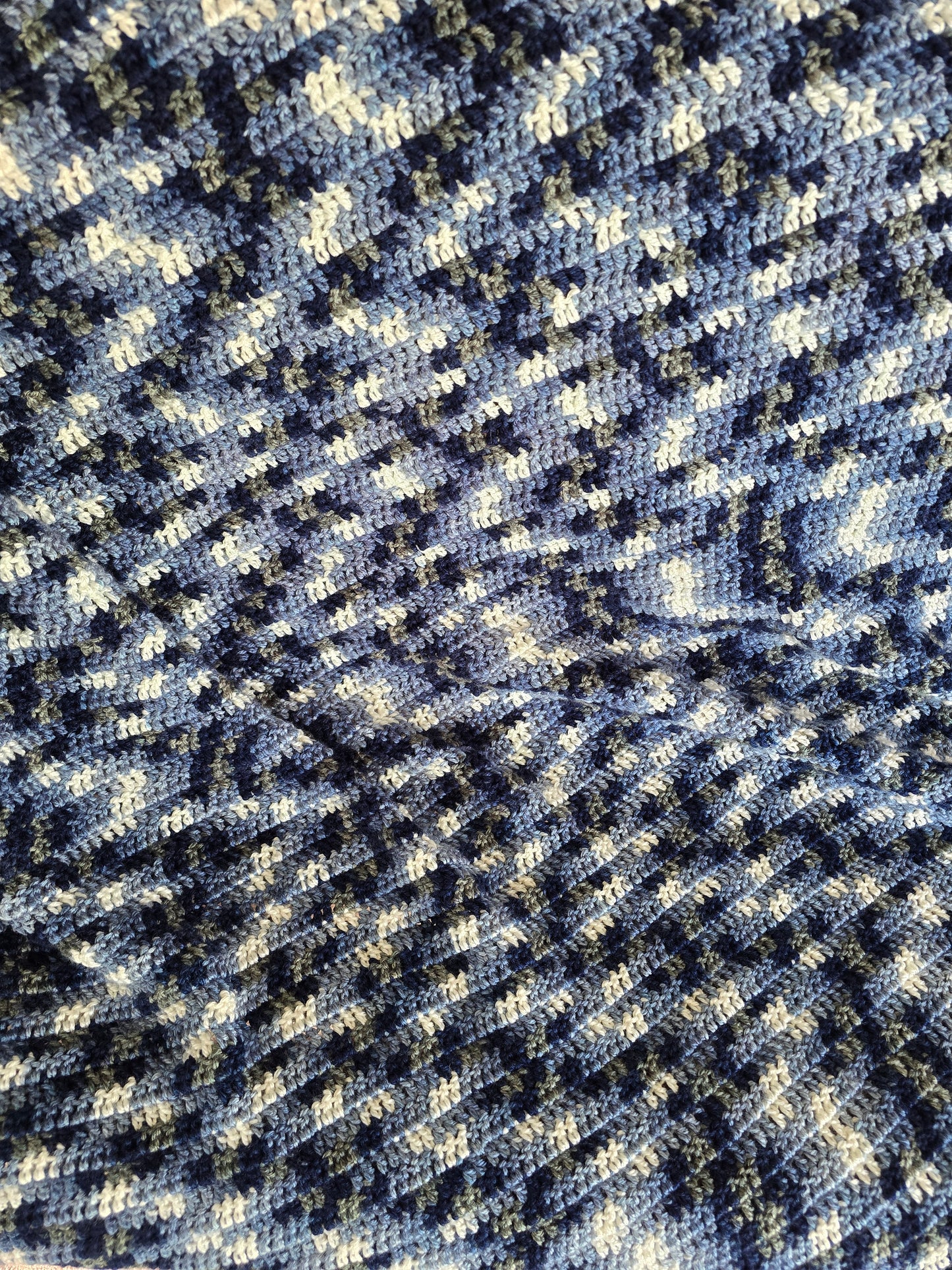 Blueberry Hill Hand-Crocheted Blanket – Ultra-Soft Blue, White, & Gray