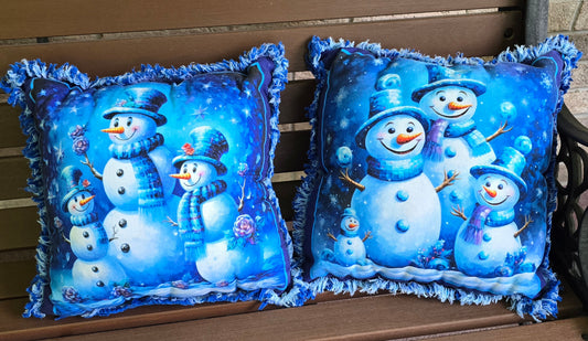 Snow Family Decorative Pillow – 16" Winter Holiday Throw Pillow | Cozy Christmas Accent Cushion with Snowman Scene | Seasonal Home Décor