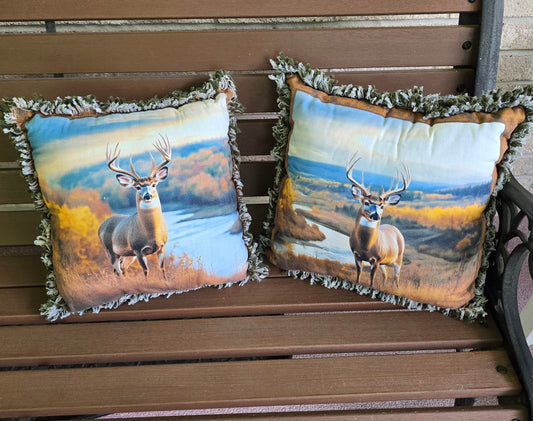 River Valley Buck Decorative Pillow – 16" Rustic Deer Throw Pillow for Cabin, Lodge, or Country Home Décor | Wildlife Accent Cushion
