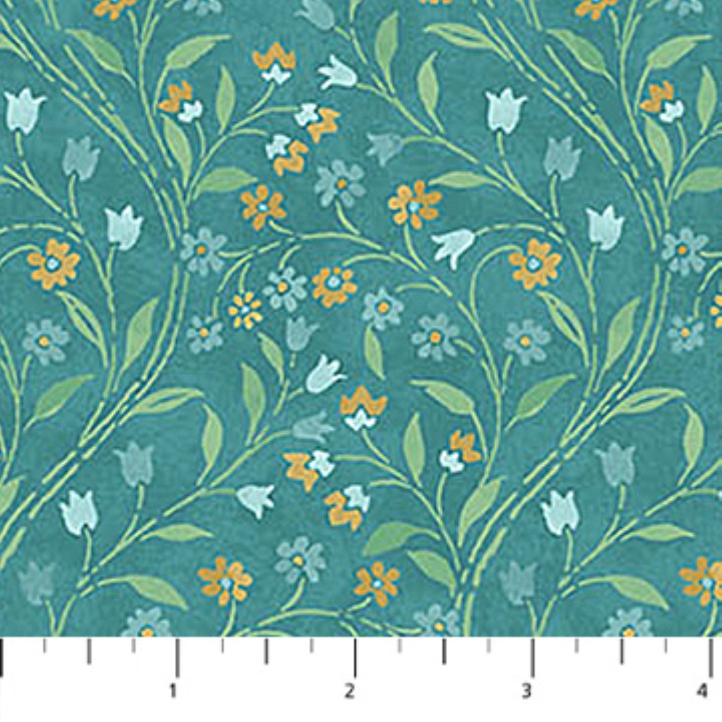 Mini Trail Dark Teal Floral Quilting Cotton by Northcott | Mariposa Collection